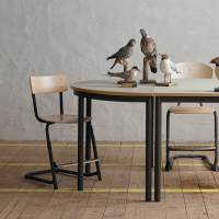 Halvrundt elevbord 120x60cm i birk laminat med alugr&aring;t stel, h&oslash;jde 72cm