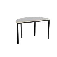 Halvrundt elevbord 120x60cm i lys gr&aring; linoleum med sort stel, h&oslash;jde 72cm