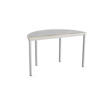 Halvrundt elevbord 120x60cm i lys gr&aring; linoleum med alugr&aring;t stel, h&oslash;jde 72cm