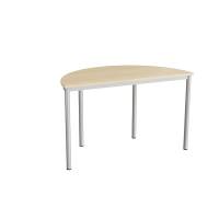 Halvrundt elevbord 120x60cm i lydd&aelig;mpende birk laminat med alugr&aring;t stel, h&oslash;jde 72cm