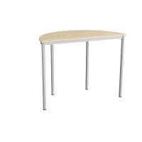 Halvrundt elevbord 120x60cm i lydd&aelig;mpende birk laminat med alugr&aring;t stel, h&oslash;jde 90cm