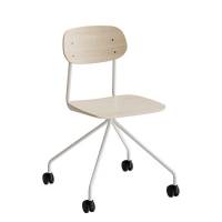 Atlas elevstol p&aring; hjul hvidpigmenteret egelaminat med hvidt stel