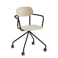Atlas elevstol på hjul med armlæn hvid egelaminat med sort stel