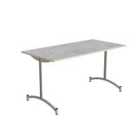 Bord Zeb 140x70cm i lys gr&aring; linoleum med alugr&aring;t stel, h&oslash;jde 72cm 