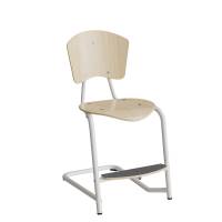 Nian elevstol i birk laminat med fodplade og hvidt stel