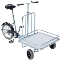 Cykell&oslash;behjul med sadel, pedaler og lad i lysegr&aring;t laminat 