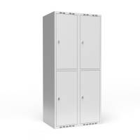 Garderobeskab 2x400mm med lige tag, 2 rum i højden med lys grå døre og greb til hængelåse