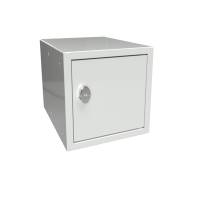 Opbevaringsboks med greb til hængelås 27x27x35cm lys grå ståldør