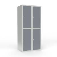 Skoleskab 80x55x175cm, 4 rum, lige tag, gr&aring; d&oslash;re, cylinderl&aring;se