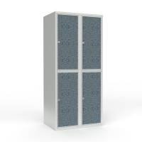 Skoleskab 80x55x175cm, 4 rum, lige tag, sorte døre, hængelåse