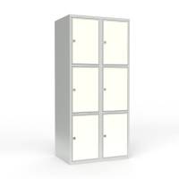 Skoleskab 80x55x175cm, 6 rum, lige tag, hvide d&oslash;re, h&aelig;ngel&aring;se