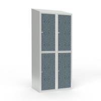 Skoleskab 80x55x190cm, 4 rum, skråt tag, sorte døre, hængelåse