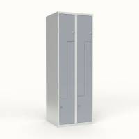 Skoleskab 60x55x175cm, lige tag, 4 gr&aring; Z-st&aring;ld&oslash;re, h&aelig;ngel&aring;se