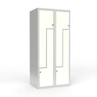 Skoleskab 80x55x175cm, 4 rum, lige tag, hvide Z-d&oslash;re, h&aelig;ngel&aring;se