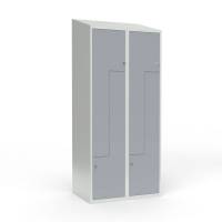 Skoleskab 80x55x190cm, skr&aring;t tag, 4 gr&aring; Z-st&aring;ld&oslash;re, h&aelig;ngel&aring;se