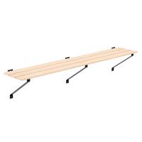 Væghængt bænk i lakeret fyr med sort stel, bredde 200cm 