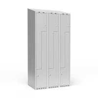 Garderobeskab 3x300mm med skråt tag, 2 delt Z-døre i lys grå med cylinderlåse
