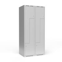Garderobeskab 2x400mm med lige tag, 2 delt Z-døre i lys grå med cylinderlåse
