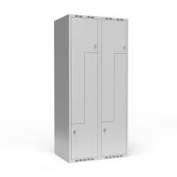 Garderobeskab 2x400mm med lige tag, 2 delt Z-døre i lys grå med greb til hængelåse