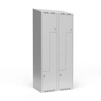 Garderobeskab 2x400mm med skråt tag, 2 delt Z-døre i lys grå med greb til hængelåse