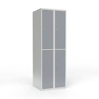Skoleskab i stål med 4 rum, lige tag og hængelås 60x55x175cm grå