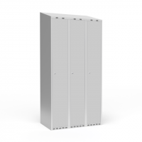 Garderobeskab 3x300mm med skr&aring;t tag, 1 rum i h&oslash;jden med lys gr&aring; d&oslash;re og cylinderl&aring;se