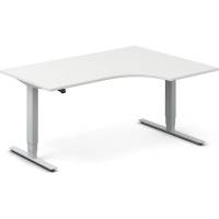 Office hæve-sænkebord 160x120cm i hvid med alugråt stel højrevendt