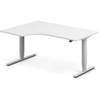 Office h&aelig;ve-s&aelig;nkebord 160x120cm i hvid med alugr&aring;t stel venstrevendt