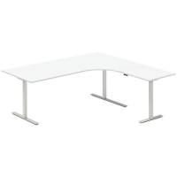 Office hæve-sænkebord 200x180cm i hvid med alugråt stel højrevendt
