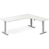 Office hæve-sænkebord 200x180cm i hvid med alugråt stel højrevendt