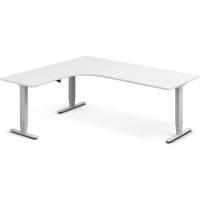 Office hæve-sænkebord 200x180cm i hvid med alugråt stel venstrevendt