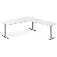 Office hæve-sænkebord 200x220cm i hvid med alugråt stel højrevendt