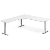 Office h&aelig;ve-s&aelig;nkebord 200x220cm i hvid med alugr&aring;t stel venstrevendt