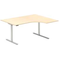 Office hæve-sænkebord 160x120cm i birk med alugråt stel højrevendt