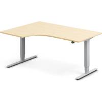Office h&aelig;ve-s&aelig;nkebord 160x120cm i birk med alugr&aring;t stel venstrevendt