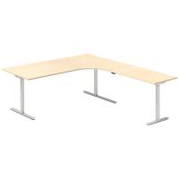 Office hæve-sænkebord 200x220cm i birk med alugråt stel højrevendt