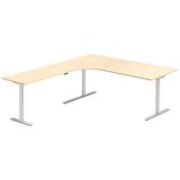 Office hæve-sænkebord 200x220cm i birk med alugråt stel venstrevendt