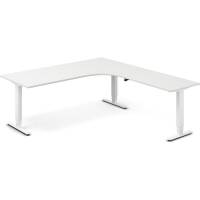 Office hæve-sænkebord 200x220cm i hvid med hvidt stel højrevendt