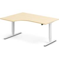 Office hæve-sænkebord 160x120cm i birk med hvidt stel venstrevendt