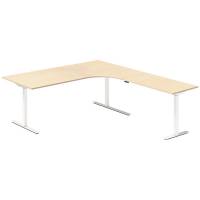 Office hæve-sænkebord 200x220cm i birk med hvidt stel højrevendt