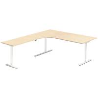 Office hæve-sænkebord 200x220cm i birk med hvidt stel venstrevendt