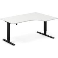 Office hæve-sænkebord 160x120cm i hvid med sort stel højrevendt