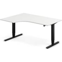 Office h&aelig;ve-s&aelig;nkebord 160x120cm i hvid med sort stel venstrevendt