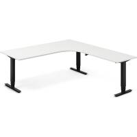 Office hæve-sænkebord 200x220cm i hvid med sort stel højrevendt