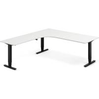 Office hæve-sænkebord 200x220cm i hvid med sort stel venstrevendt