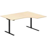 Office hæve-sænkebord 160x120cm i birk med sort stel højrevendt
