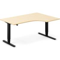 Office hæve-sænkebord 160x120cm i birk med sort stel højrevendt