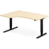 Office h&aelig;ve-s&aelig;nkebord 160x120cm i birk med sort stel venstrevendt