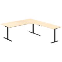 Office hæve-sænkebord 200x220cm i birk med sort stel højrevendt