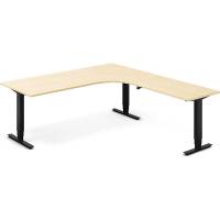 Office hæve-sænkebord 200x220cm i birk med sort stel højrevendt